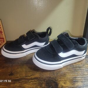 Vans Kids Black and White Velcro Sneakers
